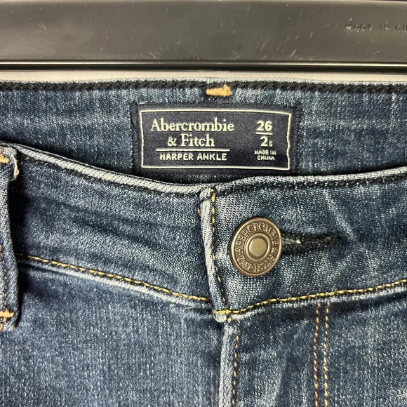 Abercrombie‎ Harper Ankle Distressed Skinny Jeans Dark Wash 26 Short Cut Off Hem - Picture 2 of 15